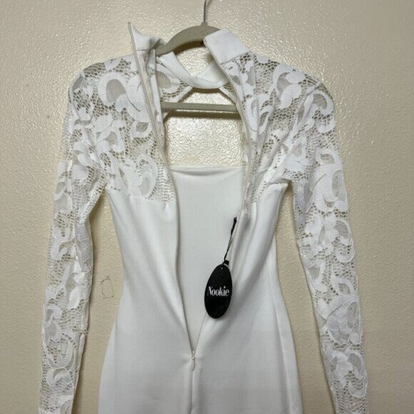 NOOKIE LADY LACE Midi Sheath Simple Wedding Dress SMALL In White Long Sleeve - Picture 9 of 11